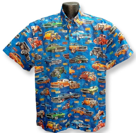 BlueHot Rods and Muscle Car Hawaiian Shirt
